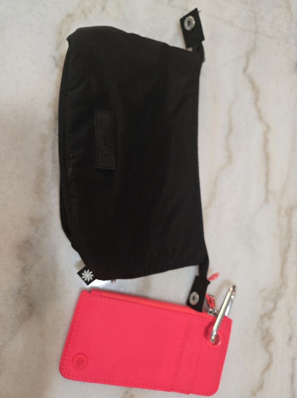 Athleta Black Cosmetic Pouch with Bright Pink Zip Card Wallet